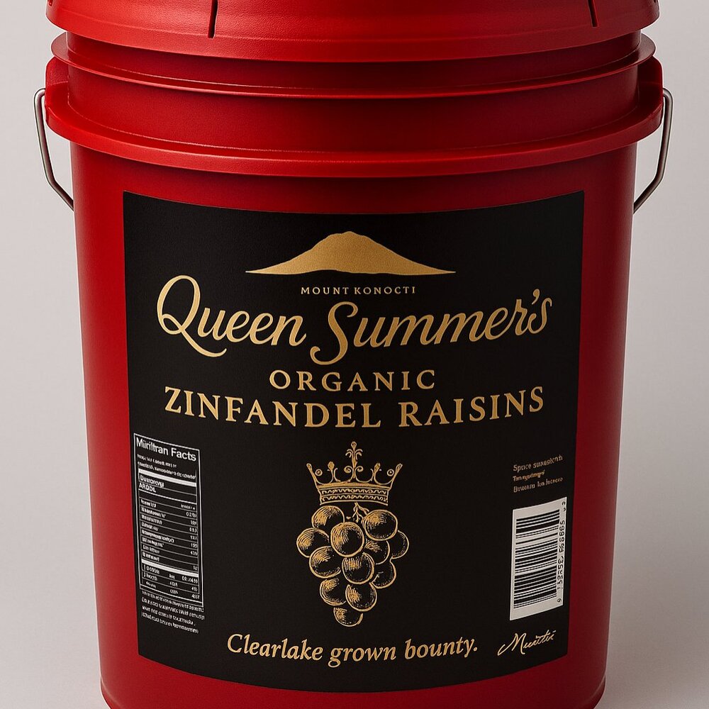 🌿 Queen Summer’s Organic Zinfandel Raisins — 5-Gallon Emergency Storage Bucket